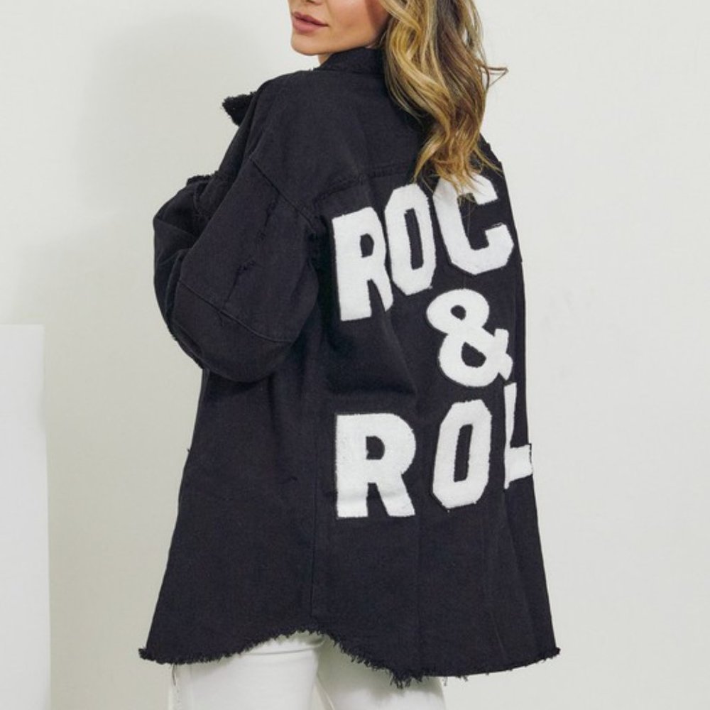 New Black Rock and Roll Distressed Shacket Denim Jacket Coat - Picture 8 of 10